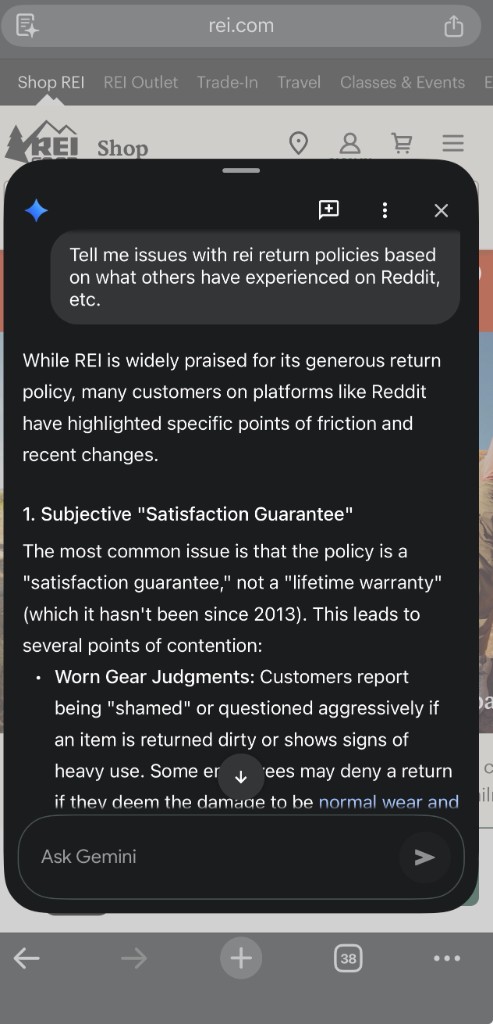 Assistant response summarizing common return policy pain points and caveats